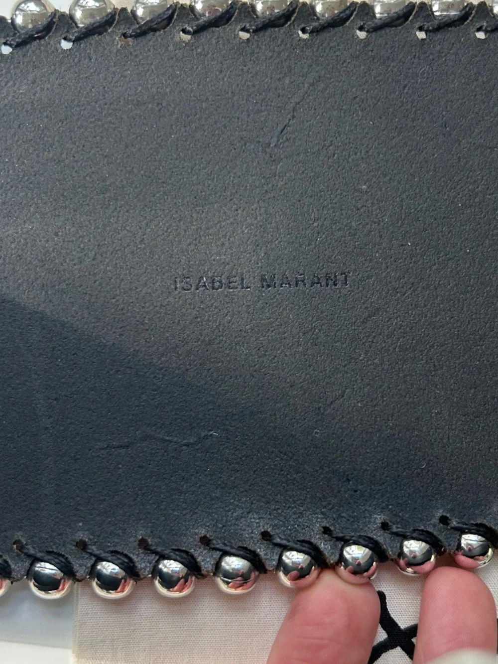Isabel Marant Black Leather Wide Waist Belt with Silver Bead Trim